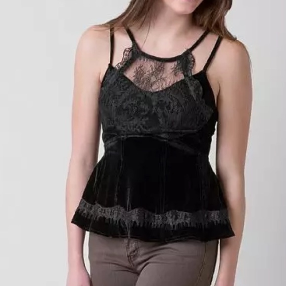 Free People Velvet & Lace Peplum Tank